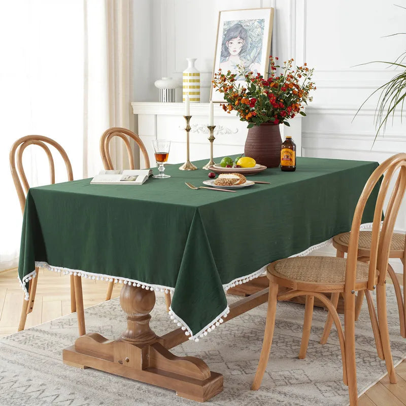 Modern Simple Solid Color Cotton Washed Cotton Red Green Christmas White Hairball Tea Table Cloth Home Textile Oasis Select 100X140CM A