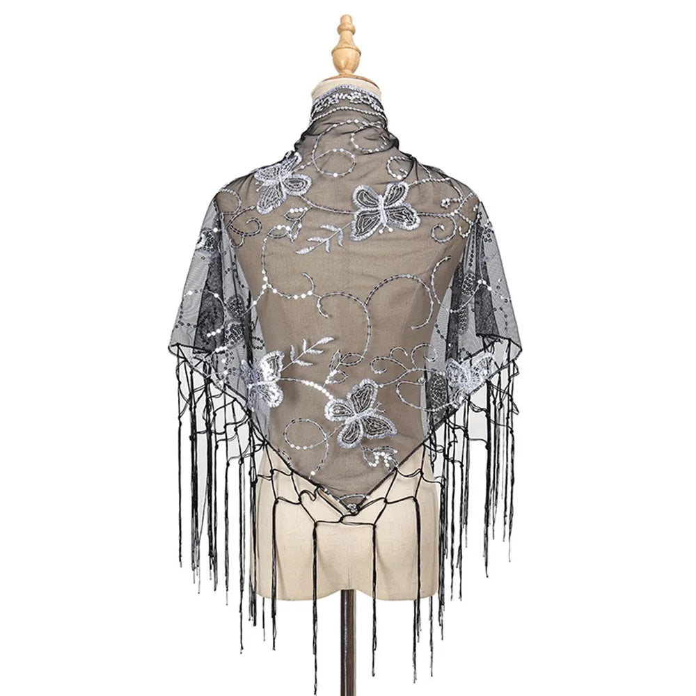 Casual Lace Flower Lace Scarf Shawl Thin Cute Sweet Headscarf Shawl Vintage Bandanas for Women Photography Oasis Select Silver