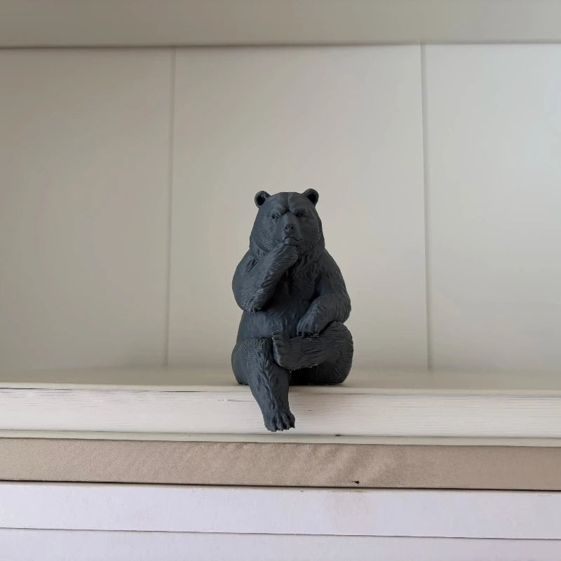 Thinking Bear Edge Sitter Figurine 3D Printed Shelf Table sitting posture Border Decor Bear Mini Home Office Desk Ornament gifts Oasis Select