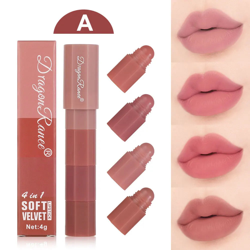 Dragon Ranee Velvet Matte Lipstick 4-Color Mini Set | Waterproof