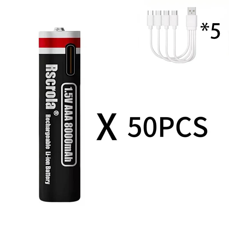 AAA Rechargeable Battery 1.5V 8000mAh Li-ion Batteries with USB Direct Charge Port for Remote Control Toy Mouse Keyboard+Cable Oasis Select 1.5V 50 PCS AAA Batteries