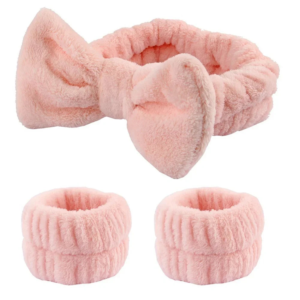 Cute Plush Wristband Hair Tie Makeup Mask Moisture Proof Sleeve Cover Hair Ring Headphone Women Oasis Select Pink