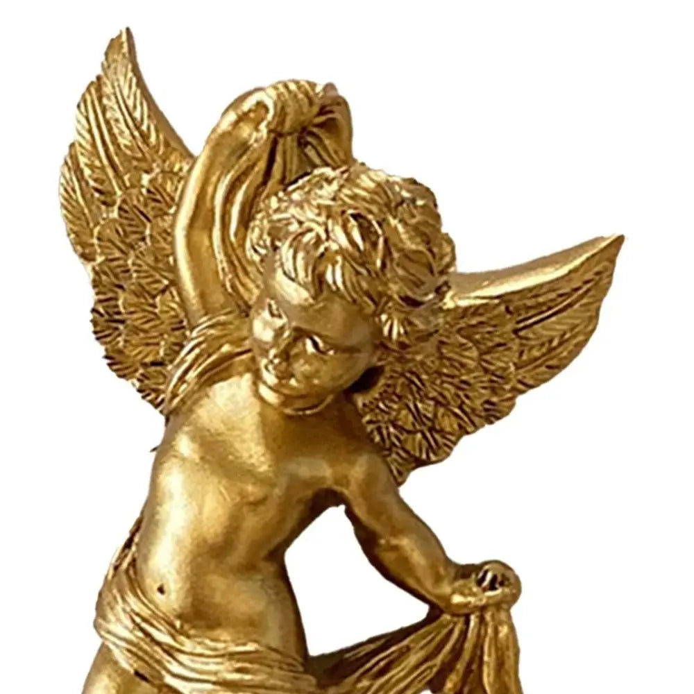 Cherub Angel Statue Pair – Gold Resin Desktop & Wall Ornament Resin Decorative Figurine Oasis Select