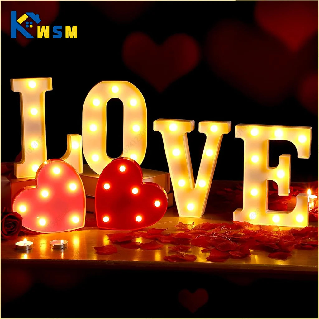 Valentine's Day LOVE LED Sign Lights Romantic Letter Lights Home Desktop Decoration Wedding Atmosphere Props Holiday Party Decor Oasis Select
