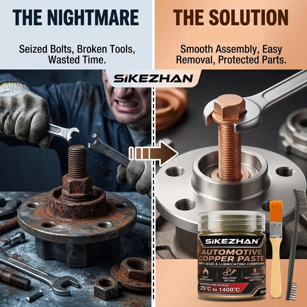 High Temperature 1400°C Copper Anti-Seize Grease Lubricant for Auto Brake Exhaust Spark Plug Bolt with Applicator Brushes Repair Oasis Select