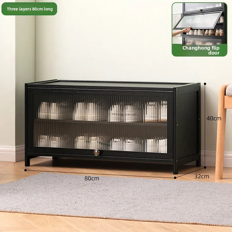 Shoe cabinet storage rack household modern door large capacity simple space saving ultra-thin solid wood Oasis Select Three layers 80