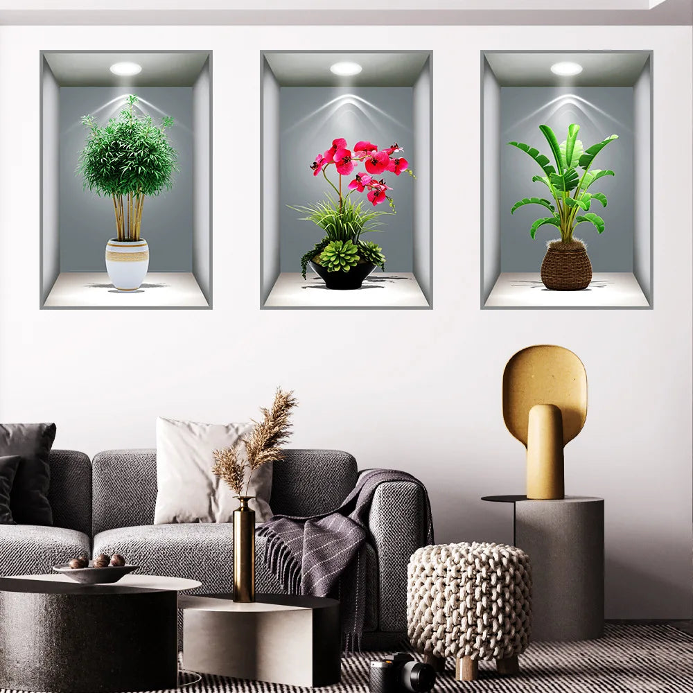 3D effect potted triptych posters hallway staircase decorative painting hotel restaurant wall plant stickers Oasis Select 13 40cm x 60cm