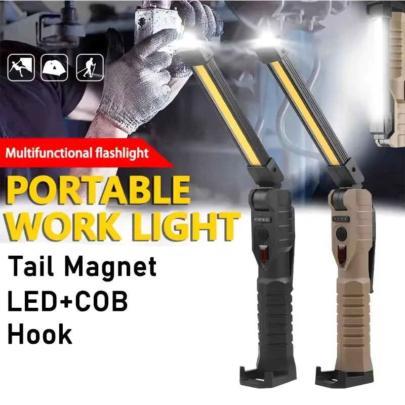 Folding COB XPE LED Work Light Flashlight USB Rechargeable Torch Magnetic Base & Hook, Emergency Car Inspection Lamp Red SOS Oasis Select