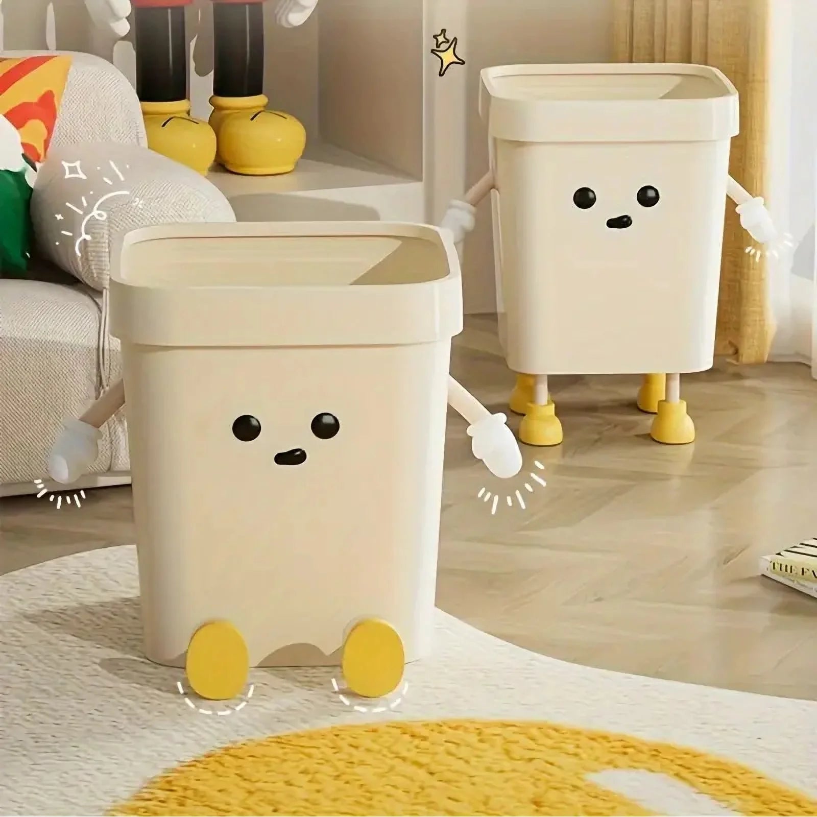 1pc Creative Cute Large Trash Can, Lidless Rectangular Plastic Trash Can for Kitchen, Living Room, Bathroom (Includes Adhesive) Oasis Select