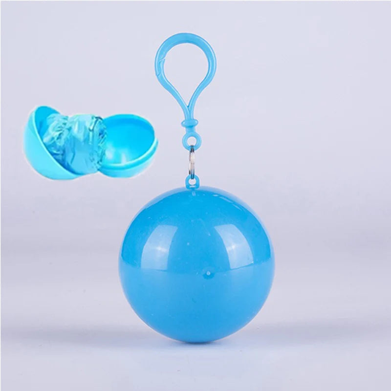 Portable disposable raincoat for adults with compressible spherical keychain and pockets can be hung suitable for outdoor travel Oasis Select Light blue 5pcs