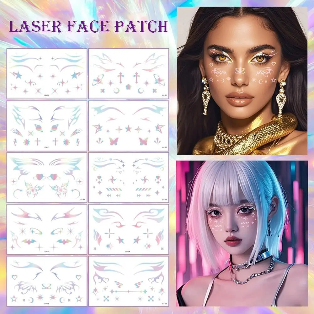 Laser Face Stickers Tattoo Waterproof Temporary Tattoo Eye Decal Glitter Makeup Sticker For Women Party Dance Music Festiva L6E3 Oasis Select