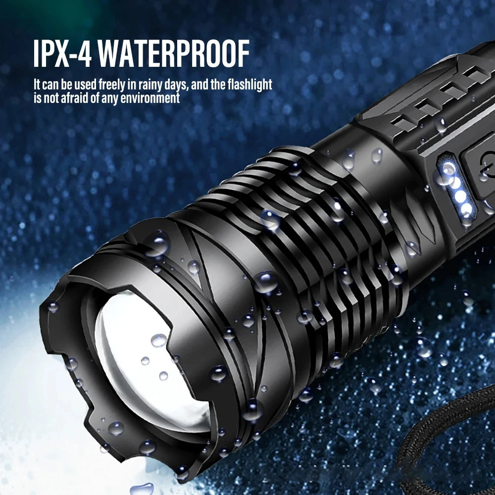 KDULIT XHP70 LED Flashlight 7-Mode Zoomable USB Rechargeable Torch