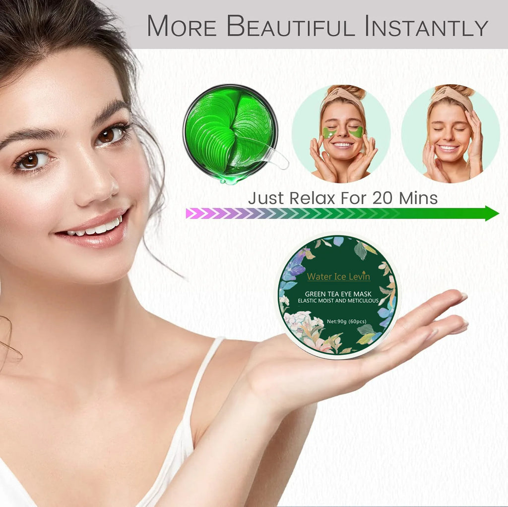 Collagen Eye Mask with Green Tea Extract, Suitable for Dark Circles and Puffiness, Moisturizing and Anti-Wrinkle, 60 Pieces Oasis Select