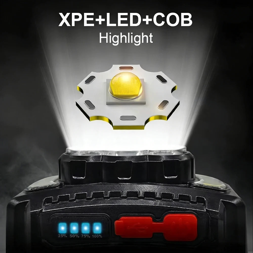 Super Powerful COB Head Flashlight LED Portable Head Lamp USB Rechargeable 7 Modes Outdoor Camping Hiking Headlamp Work Light Oasis Select