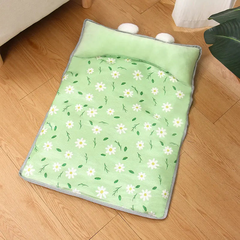 Dog Beds Cat Beds, Summer Ice Silk MATS, Dog Beds, Pet Supplies, Teddy Small and Medium-sized Dog Beds, Suitable for All Seasons Oasis Select Green flowers M 70x50x6cm