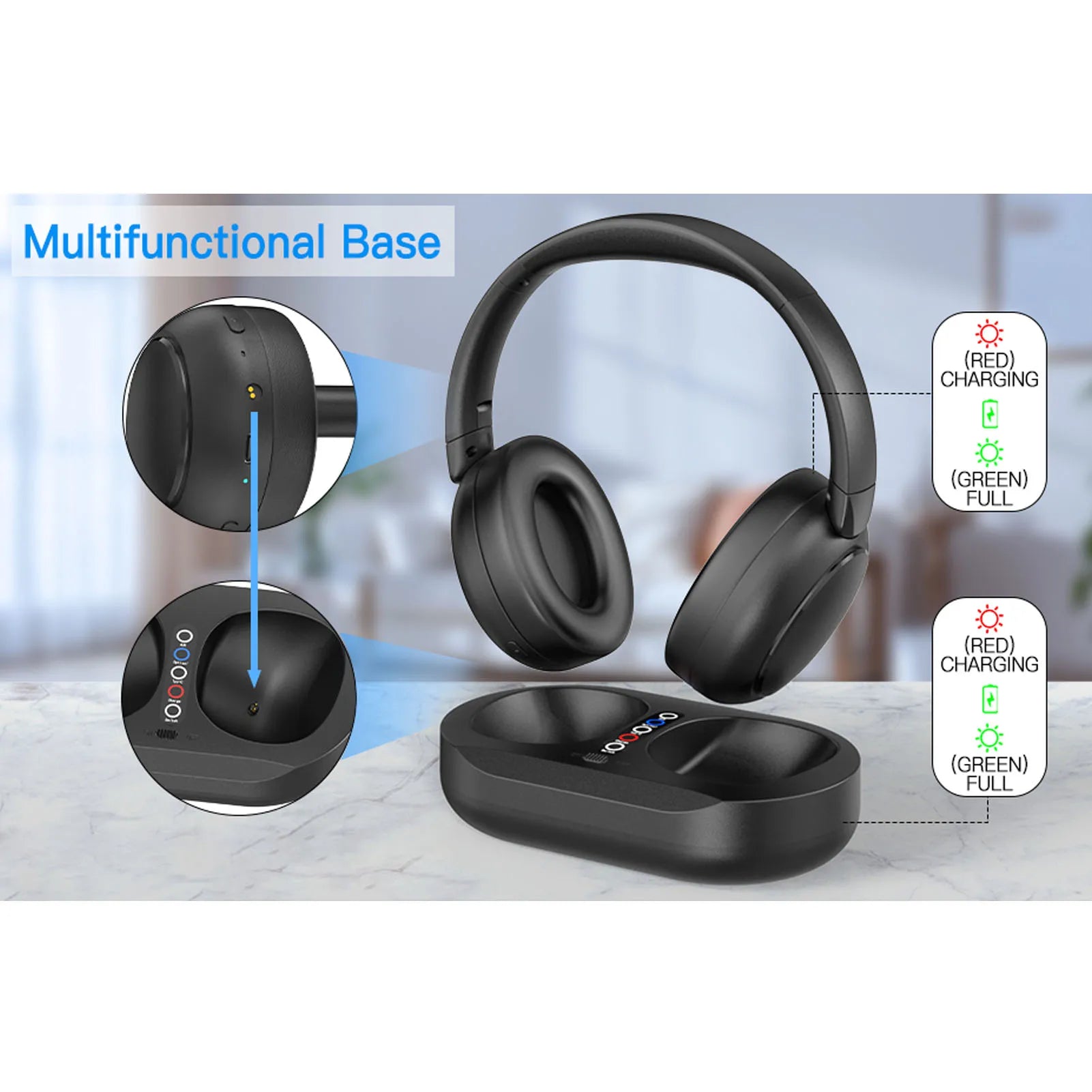 TV Headphone Wireless TV Headphone Battery Level Display 2.4G Bluetooth 5.3 50 Hours Playback with Charging Base for Xmas Gift Oasis Select