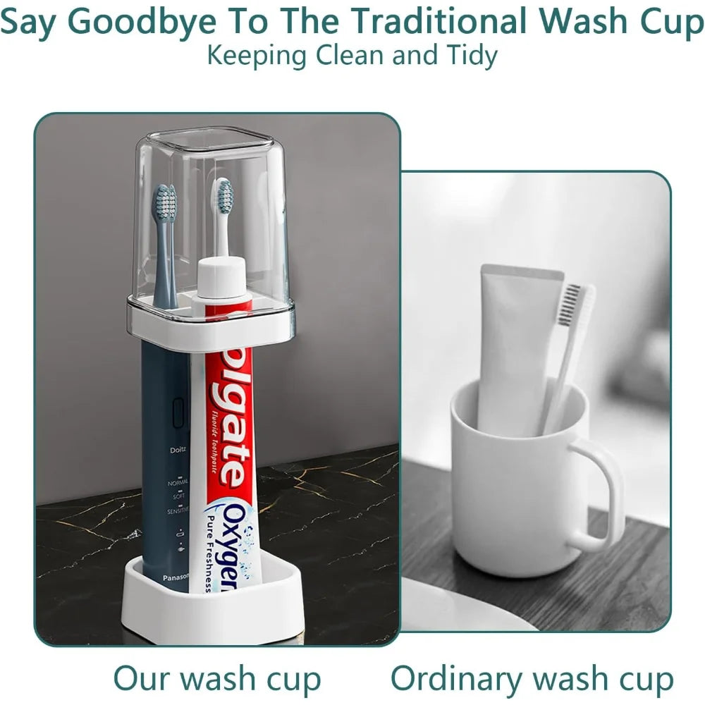 3in1 Countertop Toothbrush Station with Cover All-in-One Toothpaste Brush Holder for Bathroom Sink Easy-Clean Plastic Organizer Oasis Select