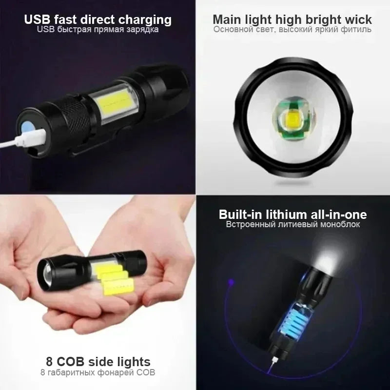 Mini Portable Rechargeable Led Flashlight with Pen Clip 3 Mode Zoom Waterproof Pocket Torch Outdoor Camping Emergency Lantern Oasis Select