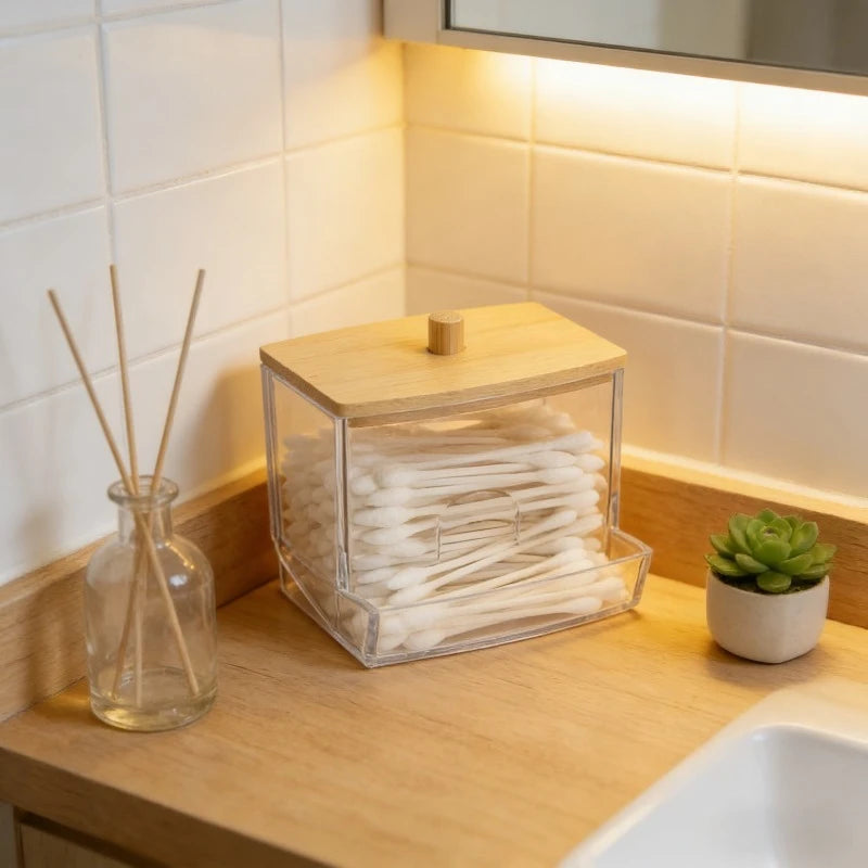 Transparent Acrylic Covered Storage Vessel Cosmetic Sorting Container Sealed Cotton Swab Facial Pad Keeper Tidy Vanity Accessory Oasis Select