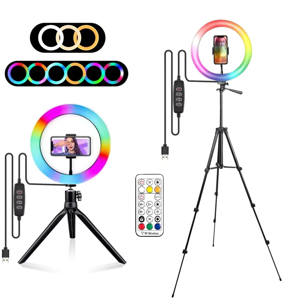 VeFly 10" RGB Ring Light with Remote & Tripod | YouTube & Photo