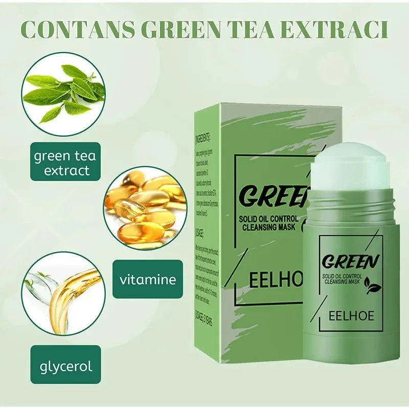 Face Clean Mask Green Tea Stick Deep Cleansing Mud Film Oil Control Remove Blackheads Pores Shrink Beauty Skin Set for Travel Oasis Select