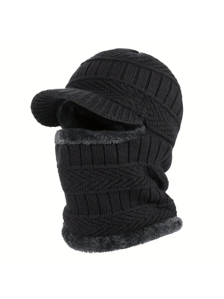 1pc Men's Thermal Fleece-Lined Ski Hat, Ear Flap Cap for Winter Cycling, Outdoor Sports Warm Beanie, Perfect for Christmas Oasis Select black