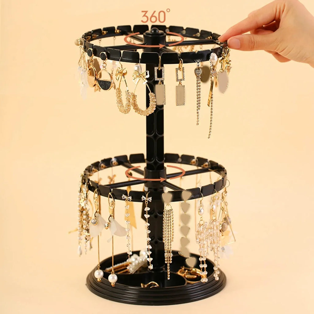 1pc Double layered rotating jewelry rack, transparent tree shaped jewelry display rack, earring and necklace storage rack Oasis Select