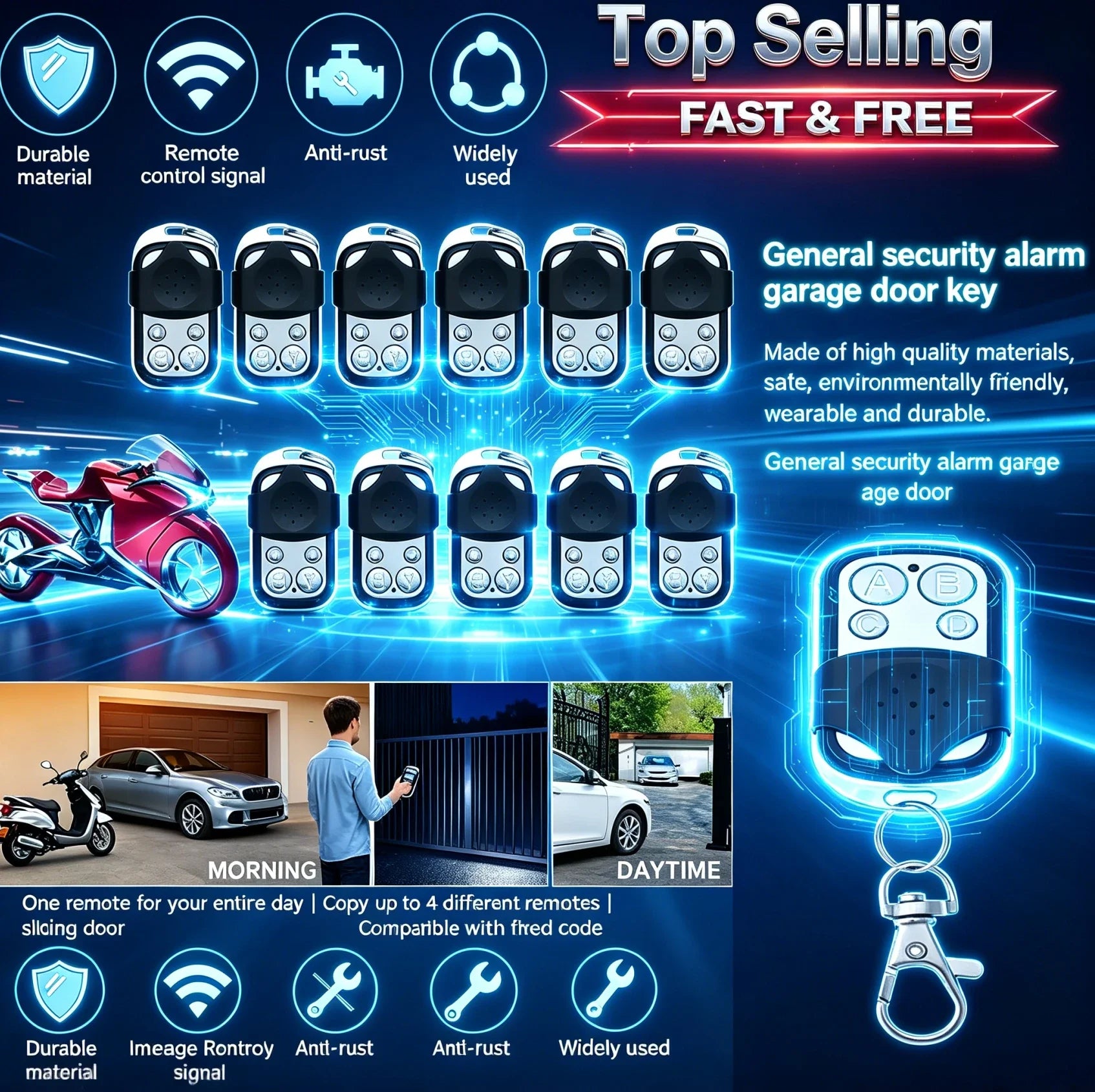 433MHz 4-Button Remote Control Cloner – 1/50PCS Duplicator for Car Key, Garage Door & Gate Opener – Clone Code Transmitter Oasis Select