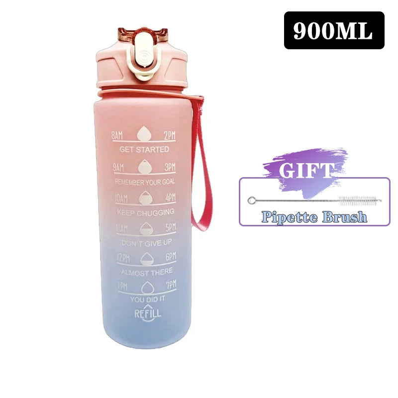 900/1000ml Sports Bottle with Time Scale Outdoor Gradient Color Sports Bottle Portable Fitness Motivational Straw Mug BPA Free Oasis Select Pink 900-1000ml