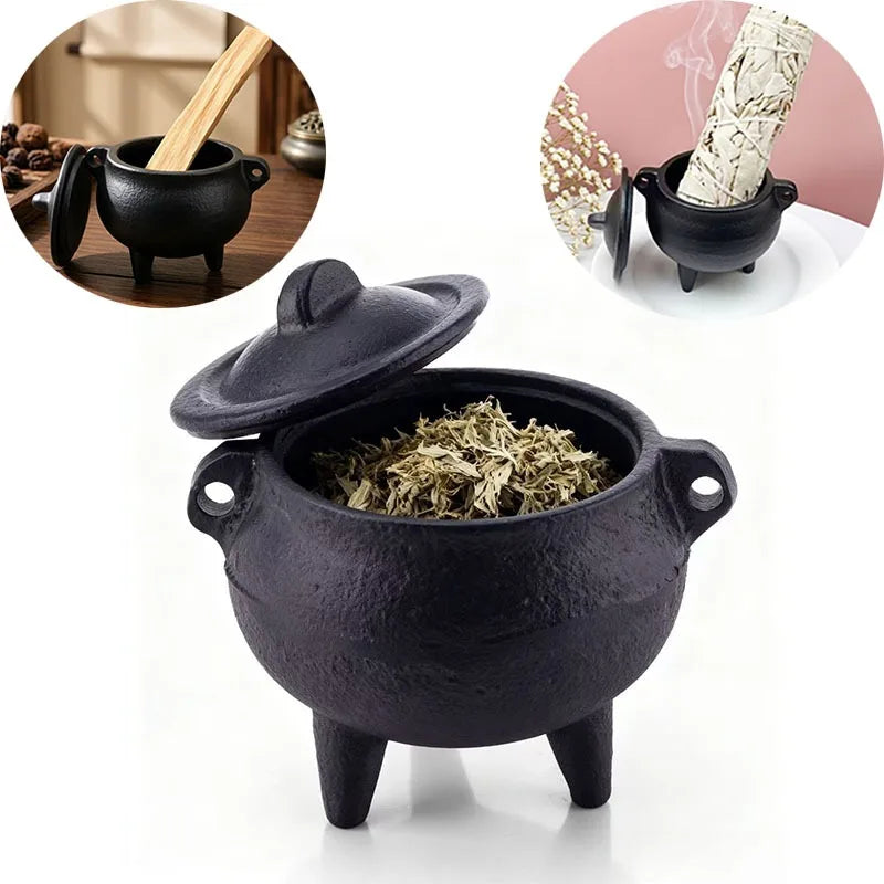 Cast Iron Incense Burner with Lid, Yoga Meditation Purification Incense Burner, Halloween Desktop Decor Ornament, Incense Holder Oasis Select