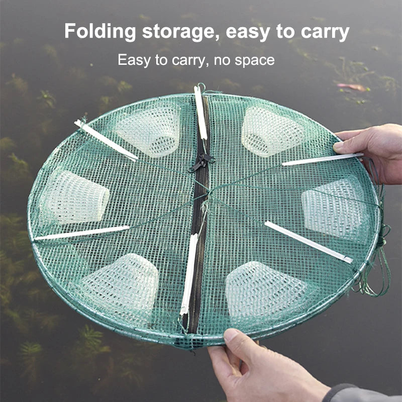 Hot Sale Fishing Net Mesh Folded Round 3/4 Holes Fish Shrimp Automatic Trap Crayfish Catcher Fish Network Baits Cast Mesh Trap Oasis Select