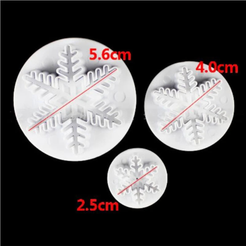 3pcs/set Snowflake Plunger Cutter Mold Fondant Cake Decoration Mould Sugar Clay Crafts Baking Tools Christmas Party Kitchen Tool Oasis Select