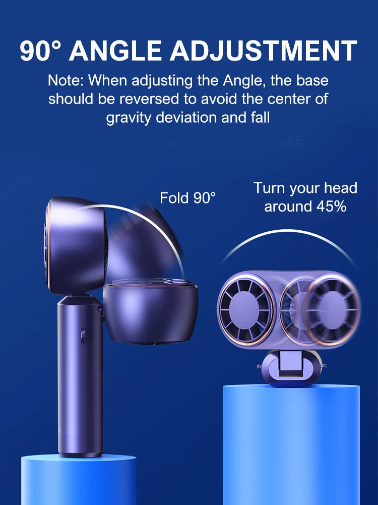 USB Rechargeable Neck Fan – Foldable, Digital Display, 2400mAh