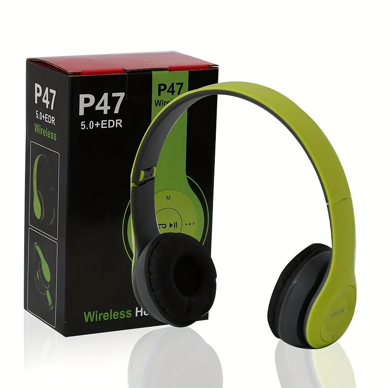 Stereo P47 Headset 5.0 Bluetooth Headset Folding Series Wireless Sports Game Headset for iPhone XiaoMi Oasis Select green