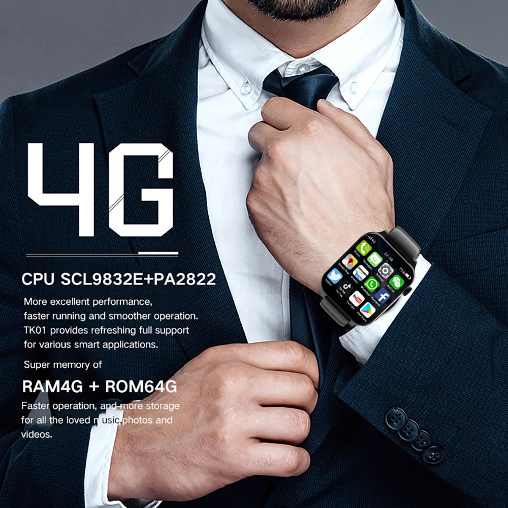 RAM 4GB ROM 64GB 1.99 Inch 4G Call Smart Watch GPS Wifi Smartwatch Dual Camera SIM Heartrate Testing Waterproof Sports Men Gift Oasis Select