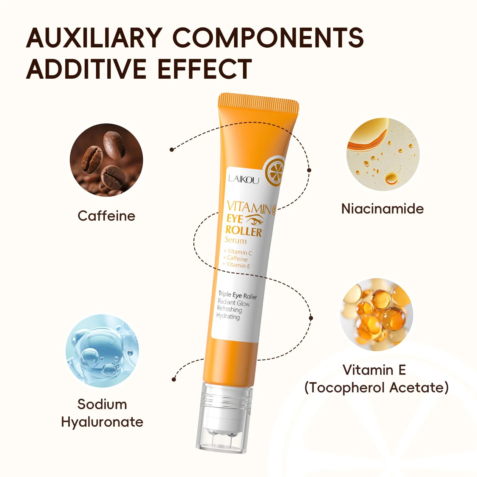 LAIKOU Vitamin C Eye Serum Roller 20ml – Brighten & Hydrate Eye Serum Roller Oasis Select