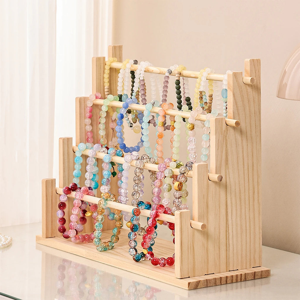 1pc Multi-Functional Wooden Bracelet Tiered Display Stand Head Hairband Jewelry Hanging Rack Bracelet Display Prop Festive Gift Oasis Select