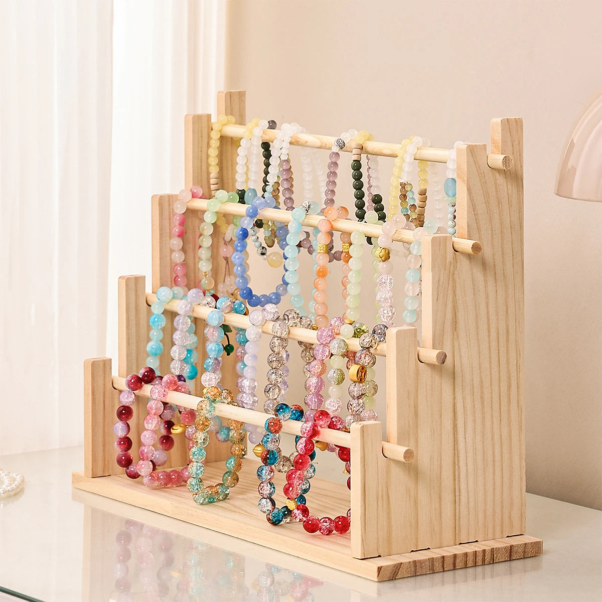 1pc Multi-Functional Wooden Bracelet Tiered Display Stand Head Hairband Jewelry Hanging Rack Bracelet Display Prop Festive Gift Oasis Select