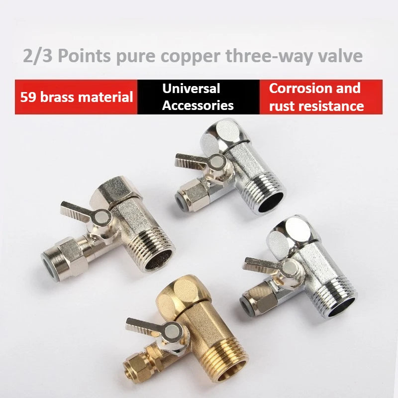 Copper Faucet Three-way Shut-off Valve Hot Cold Water Pipe 1/4 "3/8" Reverse Osmosis Water Supply Adapter Household Accessories Oasis Select