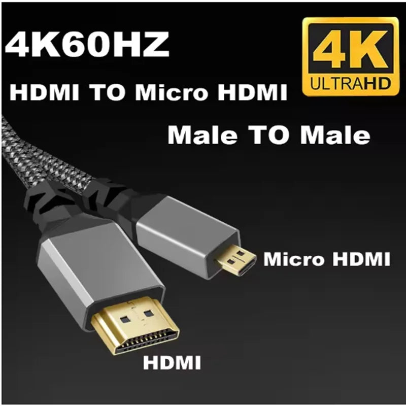 5m 3m 4k Micro HDMI Nylon Braid Cable HD 4K@60HZ V2.0 Compatible Micro MicroHDMI TO HDMI Extension Cable For Camera Projection Oasis Select 0.3m