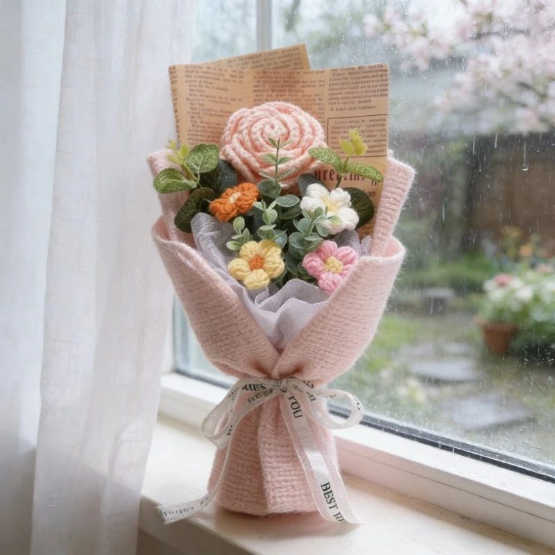 Artificial Flower Crochet Bouquet Handmade Anniversary Sunflower Daisy Bouquet Mothers Day Birthday Gift Eternal Flower Oasis Select