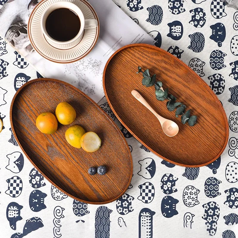 Oval Serving Trays Tableware Dessert Tea Saucer Coasters Coffee Coasters Wooden Plate Storage Food Display Home Hotel Decor Oasis Select