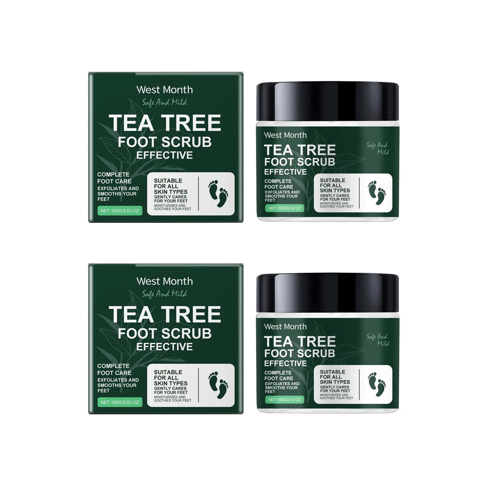 Exfoliating Tea Tree Foot Scrub Helps Remove Dead Skin Soften Rough Dry Feet Skin Cleansing Moisturizing Smooth Cracked Heels Oasis Select 2 x 100g Boxed