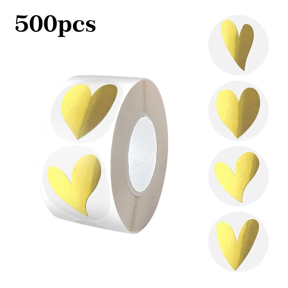 Transparent Heart Sticker Glowing Effect Heart Design Stationery Sticker Waterproof Gold Color Sealing Label Sticker Gift Decor Oasis Select Gold
