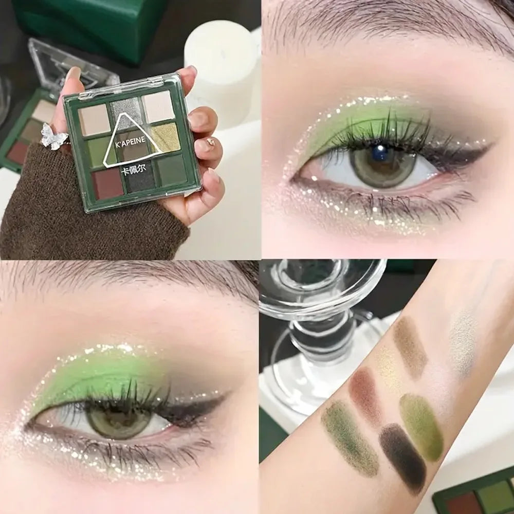 Green 9-Color Glitter Eyeshadow Palette – Waterproof Shimmer Eyeshadow Palette Oasis Select
