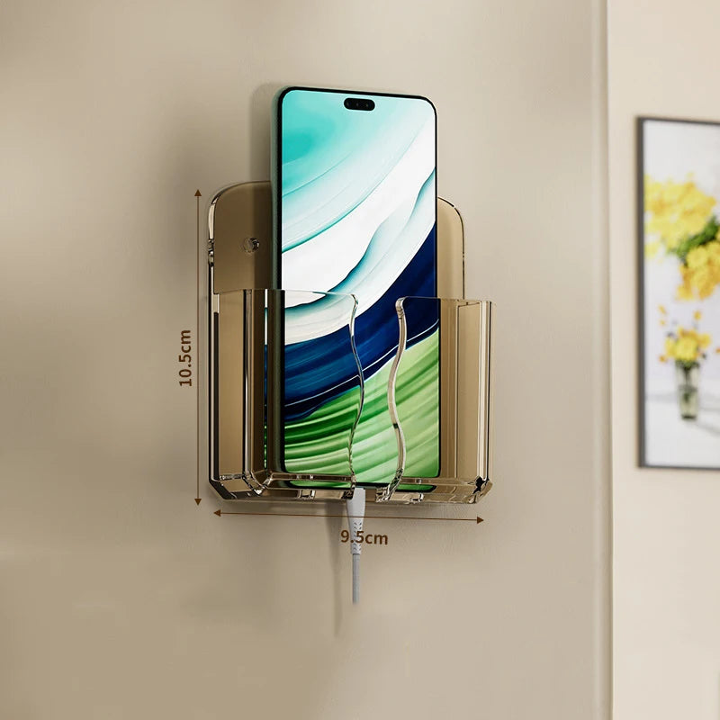 Mobile Phone Wall Holder Universal Cellphone Charge Storage Box Organizer TV Remote Control Hanging Stand Bracket Charging Dock Oasis Select tan