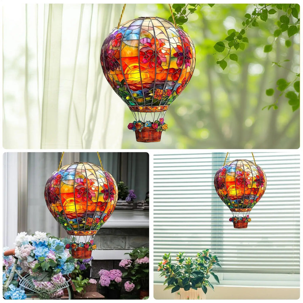 Sun Catcher Window Wall Hangable Colored Decor 2D Flat Acrylic Hot Air Balloon Sun Catcher Window Decoration for Home Garden Oasis Select