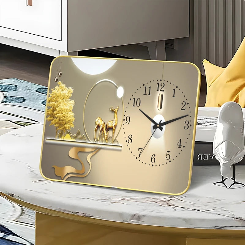 Light Luxury Table Clock Living Room Home Desktop Quartz Creative Clock Ornament Sitting Desk Clock Oasis Select B