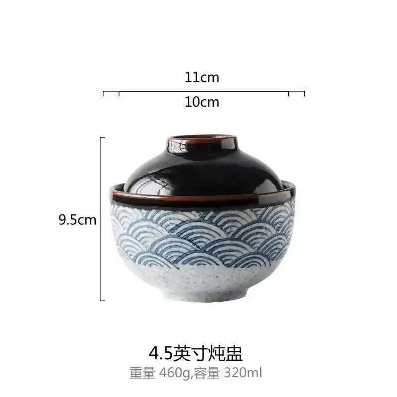 Japanese Tableware Stew Bowl Ceramic Bowl With Lid Dessert Steamed Egg Bowl Soup Bowl Dessert Underglaze Color Ramen Bowl Oasis Select 4.5 Inch Stew Bowl