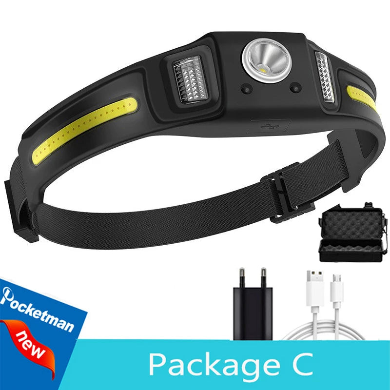 POCKETMAN Motion Sensor LED+COB Headlamp USB Rechargeable IPX4